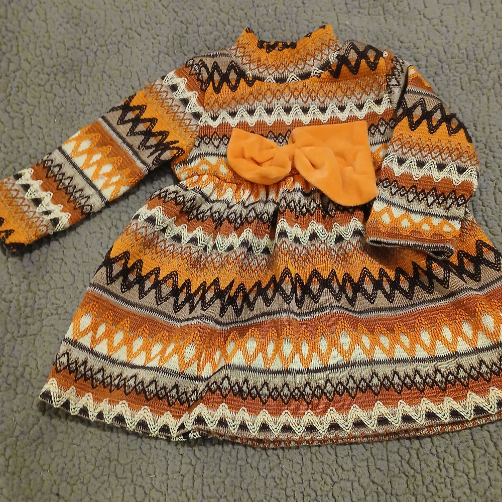 SHEIN Kids Zigzag Pattern Dress - Orange and Brown
